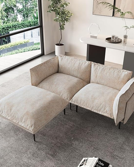 WJShome Modular Velvet Sectional Sofa with Chaise, 74" Modern L-Shaped Couch for Living Room, 3-Seater Sofa with Removable Cushions and 8" High Metal Legs, Easy to Clean, Oatmeal