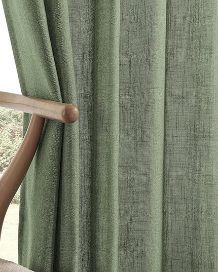 Joydeco Linen Curtains 96 Inch Length 2 Panel Sets,Light Filtering Curtains for Bedroom 52 Inch Wide Living Room Drapes with Back Tabs & Rod Pockets (W52 x L96 Inch, Loden)