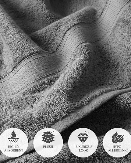 Superior Egyptian Cotton Pile Bath Towel Set of 2, Ultra Soft Luxury Towels, Thick Plush Essentials, Absorbent Heavyweight, Guest Bath, Hotel, Spa, Home Bathroom, Shower Basics, Charcoal