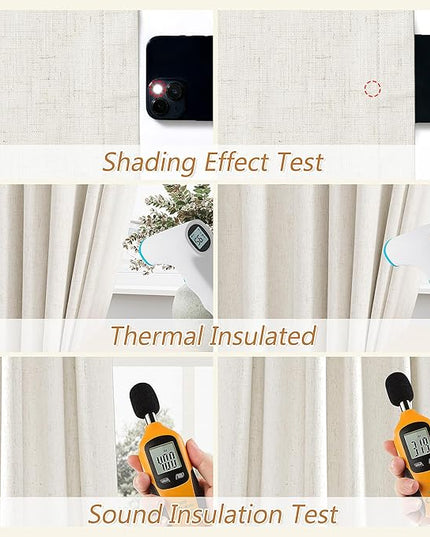 Guken Cream Linen Blackout Curtains 95 Inch Length 2 Panels Set for Living Room Bedroom Back Tab Thermal Insulated 100% Black Out Linen Drapes Room Darkening Window Curtains