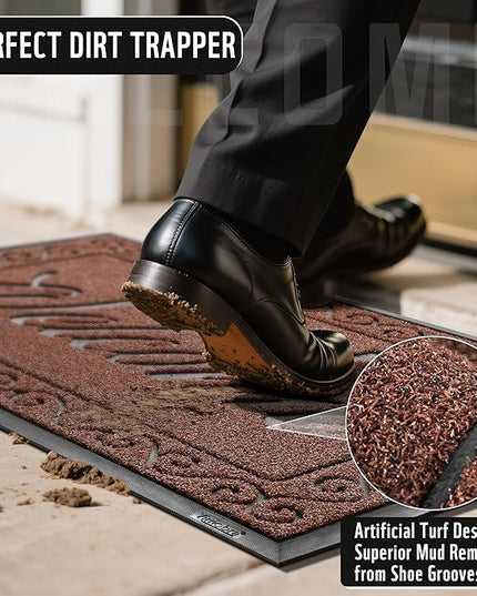 Yimobra Welcome Mat, Heavy Duty Sturdy Door Mats for Home Entrance Outdoor Indoor, Front Doormat for Outside Patio Floor Entry Porch Garage Office, Waterproof, Low Profile, 60 x 36, Maroon
