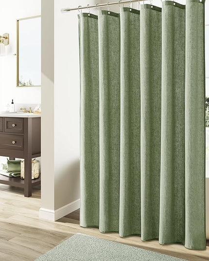 Naturoom Extra Long Linen Shower Curtain, 72x84 Inch Long Neutral Fabric Country Cottage Spring Themed Bathroom Decor, Large Weighted Water Repellent Cloth Shower Curtains for Bathroom, Sage Green