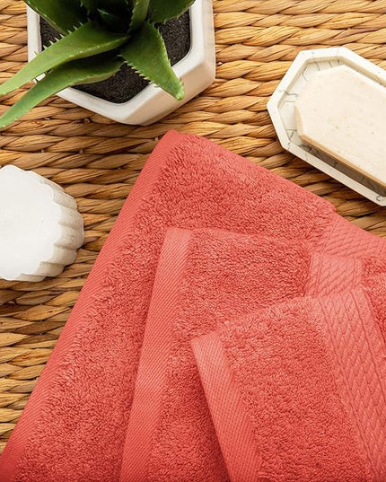 Superior Egyptian Cotton Pile 3 Piece Towel Set, Includes 1 Bath, 1 Hand, 1 Face Towel/Washcloth, Ultra Soft Luxury Towels, Thick Plush Essentials, Guest Bath, Spa, Hotel Bathroom, Coral