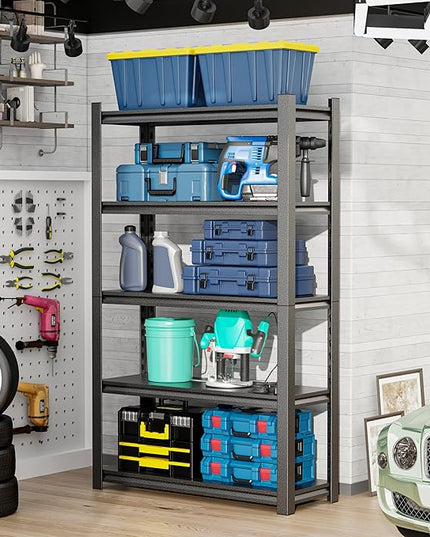 48" W Garage Shelving,5-Tier Heavy Duty Shelving Unit,3000LBS Adjustable Metal Storage Shelves,Storage Rack Units for Industrie,Shed,Warehouse,Basement,Black,48" W x 20" D x 72" H
