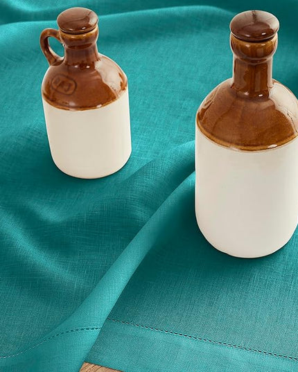 Solino Home Linen Placemats Set of 4 - Classic Hemstitch Teal Placemats 14 x 19 Inch - 100% Pure Linen Table Mats for Christmas, New Year