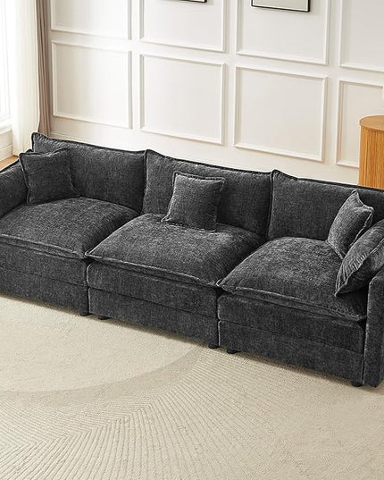 Modular Sectional Sofa, 112.2 Inch Rectangle Shaped Couch Set with Armrests, 3-Seater Comfy Cloud Couches for Living Room Apartment, Grey