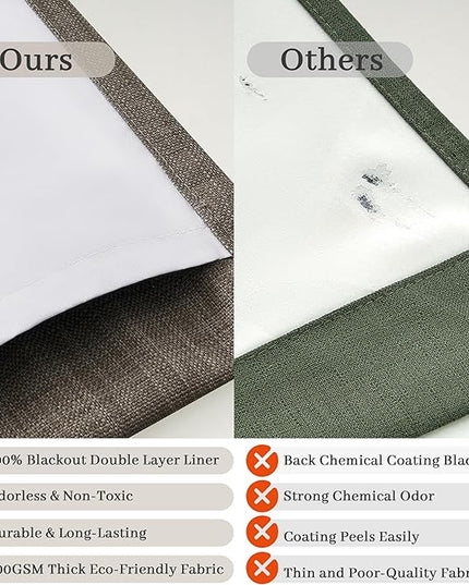 Pinch Pleated Extra Long 102 Inches Curtains for Dining Room 2 Panels Set, Full Blackout Memory Trained Double Layer Linen Chocolate Tart Thermal Noise Reducing Farmhouse Drapes for Large Windows