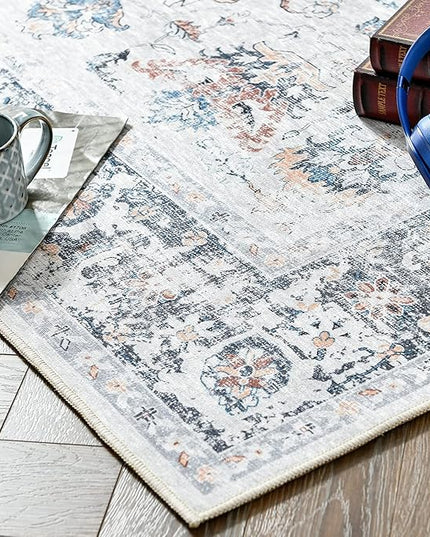jinchan Runner Rug 2x5 - Hallway Rug Kitchen Washable Runner Vintage Floral Boho Lightweight Thin Non-Slip Retro Distressed Carpet for Entryway Bathroom Bedroom Laundry Room Grey Multi
