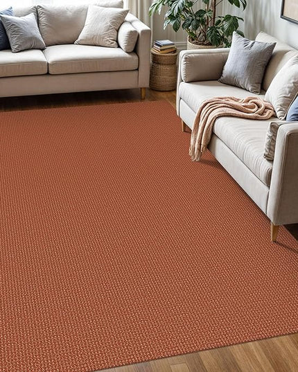 KOZYFLY Washable Area Rug 5x7 ft Rubber Backed Non Slip Rugs for Living Room Braided Cotton Bedroom Rug Woven Office Rugs Indoor Outdoor Floor Carpets for Dining Bedroom Living Room, Orange/Tan