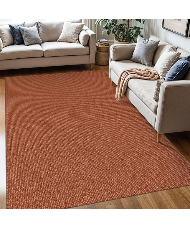 KOZYFLY Washable Area Rug 5x7 ft Rubber Backed Non Slip Rugs for Living Room Braided Cotton Bedroom Rug Woven Office Rugs Indoor Outdoor Floor Carpets for Dining Bedroom Living Room, Orange/Tan