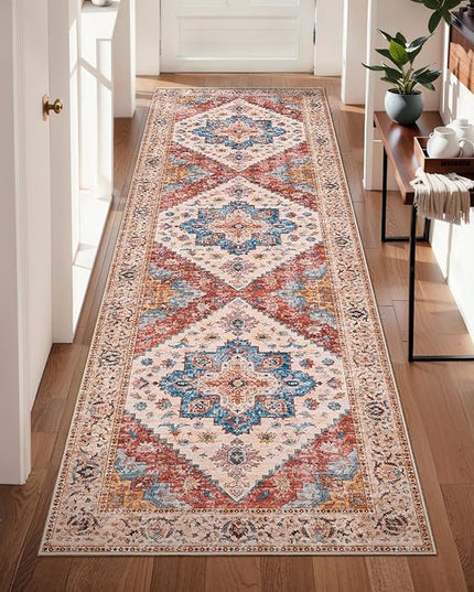 Ciicool Washable Runners Area Rug for Hallways, Ultra Soft 2'6 "x8' ft Boho Print Non-Slip Vintage Oriental Medallion Long Carpet for Kitchen Bedroom Laundry Bathroom