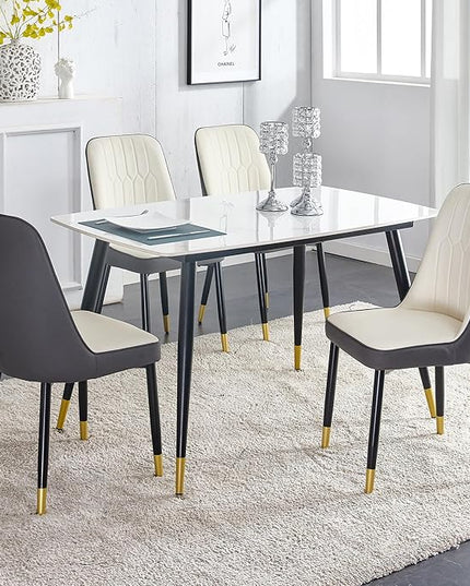 Table and Chairs Set of 4, Dining Room Table Set for 4, Sintered Stone Kitchen Table Top and Modern Chairs Set of 4 for Kitchen Dining Room, Small Space