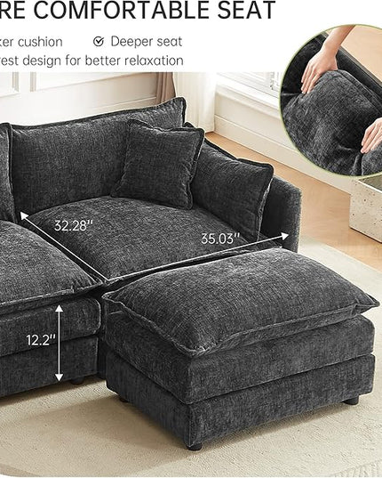 Modular Sectional Sofa, 112.2 Inch Rectangle Shaped Couch Set with Armrests, 3-Seater Comfy Cloud Couches for Living Room Apartment, Grey