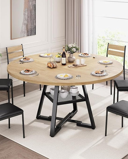 51'' Round Dining Table for 6,Kitchen Dining Room Circle Dinner Pedestal Table,Space Saving Wood Kitchen & Dining Room Furniture (Natual Wood, 51In)