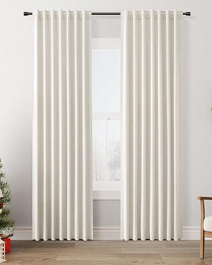 Guken Blackout Curtains 84 Inch Length 2 Panels Set for Living Room Bedroom Back Tab Thermal Insulated 100% Black Out Linen Drapes Room Darkening Window Curtains 84 Inches Long,Beige White