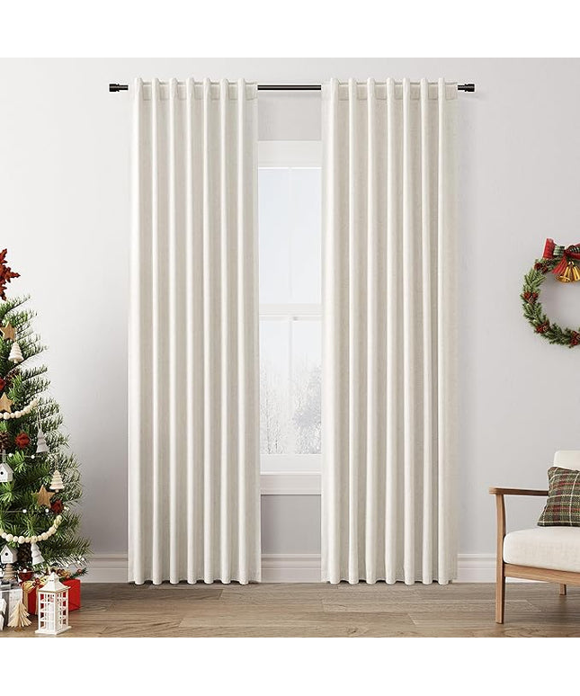 Guken Blackout Curtains 84 Inch Length 2 Panels Set for Living Room Bedroom Back Tab Thermal Insulated 100% Black Out Linen Drapes Room Darkening Window Curtains 84 Inches Long,Beige White