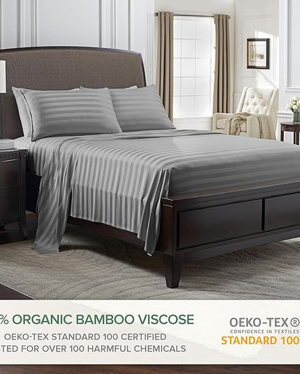 Pure Bamboo Full Sheets, Genuine 100% Organic Viscose Derived from Bamboo Bed Sheet Set, Luxuriously Soft & Cooling, Double Stitching, 2 Year Quality Promise (Full, Jacquard Stone)