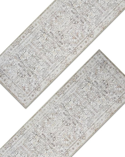 jinchan Lima Kitchen Runner Rug 2x5-2pcs, Vintage Hallway Rug Washable Floral Non Slip with Rubber Backing Soft Carpet Runner for Bedroom Laundry Room Living Room Taupe