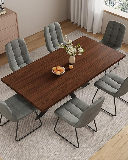 ZckyCine 7-Piece Dining Table Set with 51"-67" Extendable Walnut Wood Table and 6 PU Leather Chairs, Modern Rectangular Kitchen Table Set with Metal Legs, Seats 6, Easy Assembly