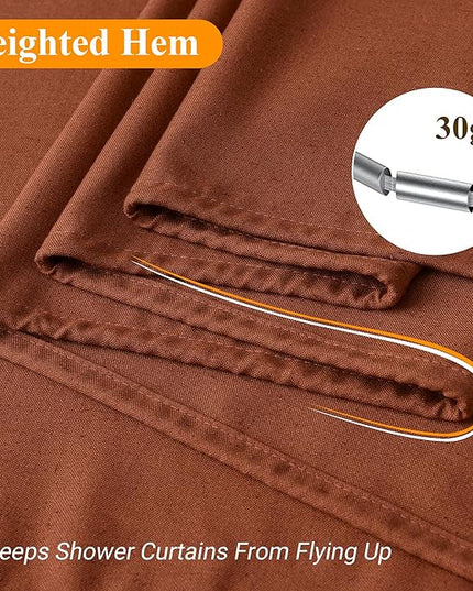 Terracotta Boho Linen Shower Curtain, Country Farmhouse Bath Decor Shower Curtains Neutral Cloth Weighted Textured Fabric Bath Curtain Liner with Hooks, 72x78