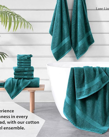 LANE LINEN 100% Cotton Luxury Bath Towel Set - 16 Pieces - Ring Spun, Quick Dry, Highly Soft & Absorbent - 4 Bath Towels, 8 Washcloths, 4 Hand Towels for Bathroom - Sustainably Produced - Sea Port