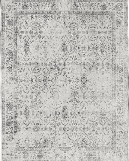 ReaLife Rugs Machine Washable Area Rug - Living Room Bedroom Bathroom Kitchen Entryway Office - Padded Low Pile Stain Resistant Premium - Boho Farmhouse Vintage - Noor - Ivory Grey 5' x 7'