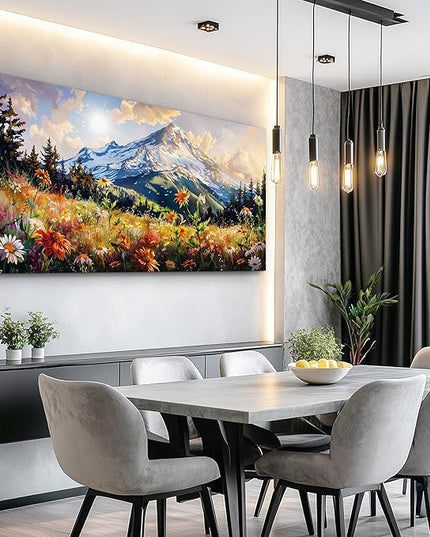 FUHAIHUA Large Framed Wall Decor For Living Room Canvas Wall Art For Office Farmhouse Wall Decorations For Bedroom Mountain Flower Landscape Paintings Modern Pictures Artwork Home Decor 24x48 In