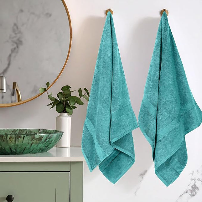 Superior Egyptian Cotton Pile Bath Towel Set of 2, Ultra Soft Luxury Towels, Thick Plush Essentials, Absorbent Heavyweight, Guest Bath, Hotel, Spa, Home Bathroom, Shower Basics, Turquoise