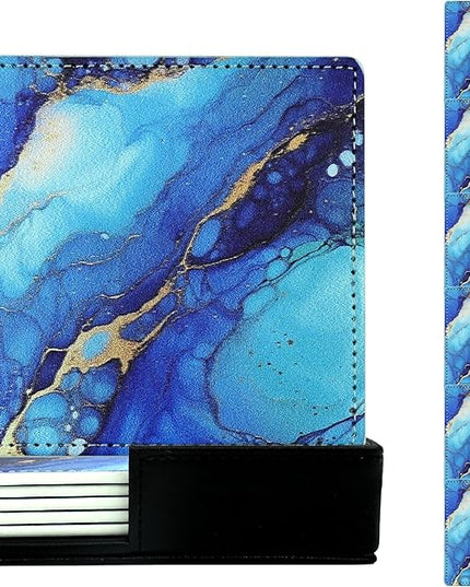Marble Coasters Square Leather Drinks Coaster Set with Holder for Coffee Table Bar Home Decor 4 Inches Set of 6 (Marble, One Size)