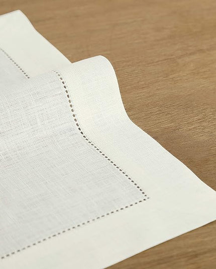 Solino Home Linen Placemats Set of 4 - Classic Hemstitch Ivory Placemats 14 x 19 Inch - 100% Pure Linen Table Mats for Christmas, Holiday, New Year
