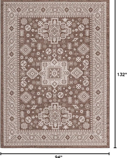 Rugs.com Outdoor Aztec Collection Rug – 8' x 11' Brown Flatweave Rug Perfect for Living Rooms, Large Dining Rooms, Open Floorplans