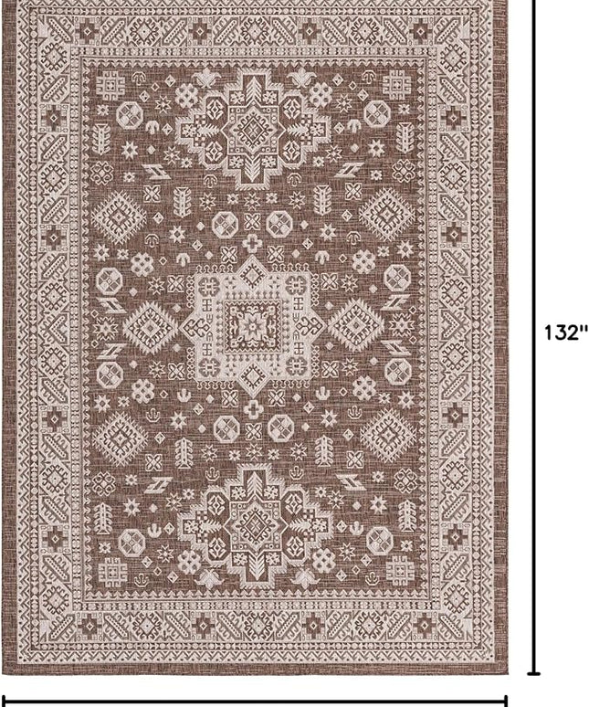 Rugs.com Outdoor Aztec Collection Rug – 8' x 11' Brown Flatweave Rug Perfect for Living Rooms, Large Dining Rooms, Open Floorplans