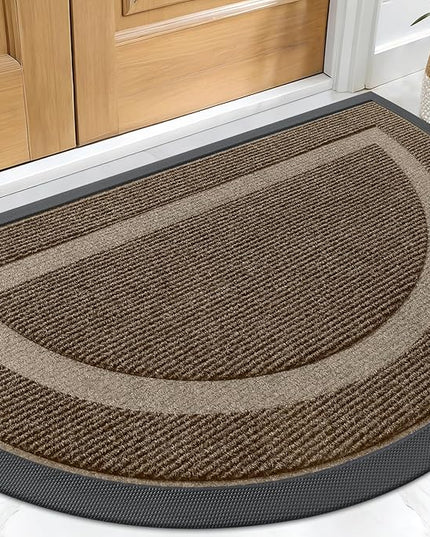 OLANLY Half Circle Door Mat Indoor Outdoor Entrance Welcome, Waterproof All-Season, All-Weather Doormat, Sturdy Natural Rubber, Low Profile, Easy Clean Patio Porch Entryway Mat, 29.5x17, Brown