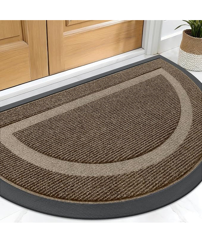OLANLY Half Circle Door Mat Indoor Outdoor Entrance Welcome, Waterproof All-Season, All-Weather Doormat, Sturdy Natural Rubber, Low Profile, Easy Clean Patio Porch Entryway Mat, 29.5x17, Brown