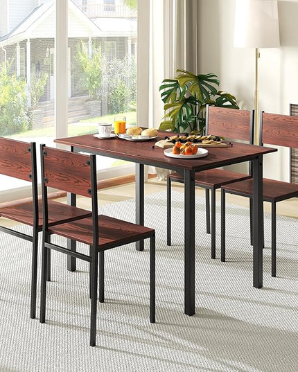 Giantex Dining Table Set for 4, 5-Piece Kitchen Table Set with Dinner Table, Dining Chairs, Metal Frame, Space-Saving Dinette Set for Living Room Restaurant, Breakfast Nook Table Set (Walnut)