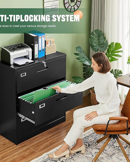 Letaya Lateral 3 Drawer File Cabinets with Lock, Metal Filing Storage Vertical Cabinets,Home Office Furniture for Organization Hanging Letter/Legal/F4/A4(Black)
