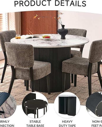 5-Piece 47 Inch Round Dining Table Set for 4, Modern Mid Century Circle Kitchen Dinner Table with Upholstered Grey Dining Room Chairs Set for Living Room Apartment, White Faux Marble Table