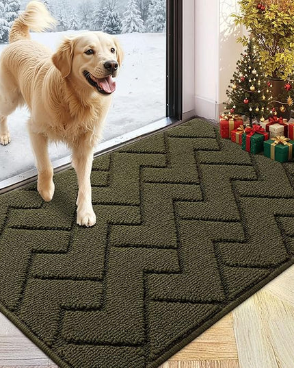 hicorfe Front Door Mat Outside Entrance,24"x35" Absorbent Muddy Dirt Resist Welcome Door Mats Outdoor Indoor,Stain and Fade Resistant,Non Slip Backing Entry Mat Doormat for Entryway (Oliver Green)