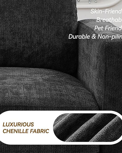 110.6" L Shaped Modular Sectional Sofa Modern Chenille Comfy Couch with Thickened Seat Cushions, Easy Assembly, Upholstered 4 Seater Couch with Movable Ottoman for Living Room, Black