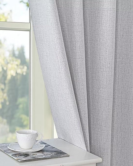 100% Blackout Curtains 84 inch Length 2 Panels Faux Linen Long Drapes for Bedroom Living Room Black Out Room Darkening Curtain Thermal Insulated Back Tab Rod Pocket(W37 x L84, Greyish White)
