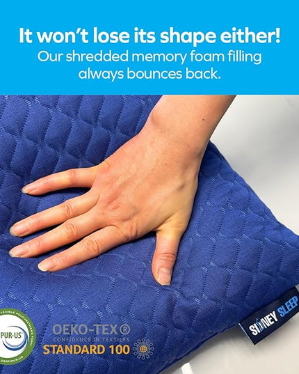 Sidney Sleep Pillow for Side and Back Sleepers - Comfort for Neck and Shoulder Pain - Adjustable and Customizable Shredded Memory Foam Filling - Queen Size - Additional Foam Fill Included (Blue)