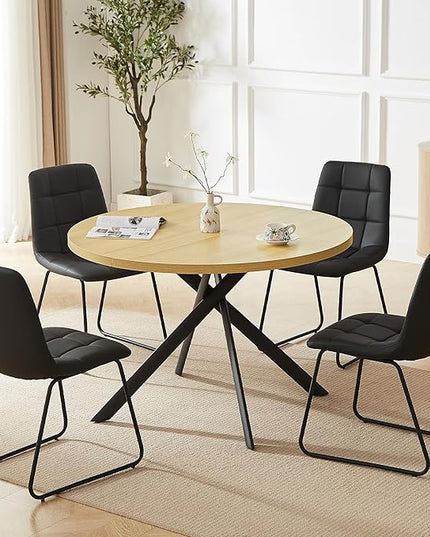 45.3 Inch Round Dining Table Set for 4, Mid Century Modern Small Coffee Set for Dining Room Kitchen Apartment (Cream Table + 4 U-Shaped Black Chairs)