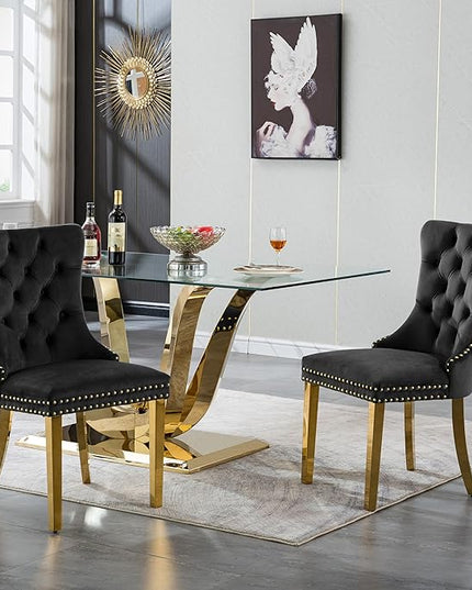 HomVent 70'' Glass Dining Table Set for 6, Modern Rectangle Kitchen Table Set for 6, Glass Dinner Table and Chairs Set for 6 for Living Room,Kitchen