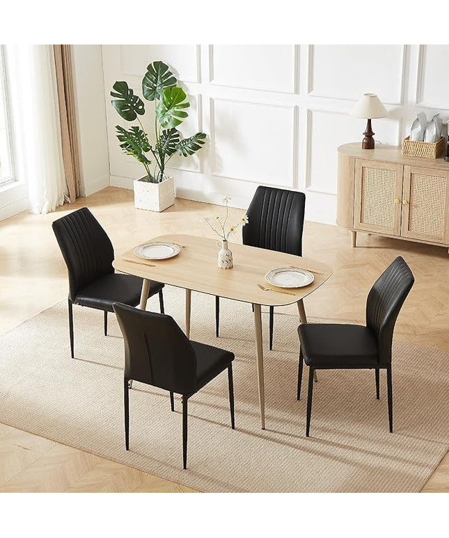 47.2'' Modern Solid Wood Dining Table Set for 4 with Scratch-Resistant Surface & 4 Black Leather Chairs - Cat-Friendly Kitchen Dining Room Furniture Set