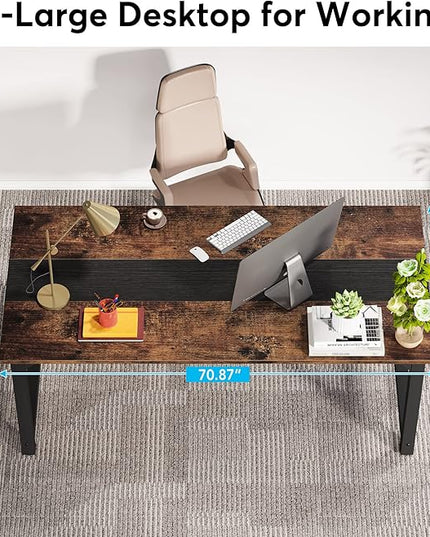 LITTLE TREE 70.8 Inch Large Executive Office Desk, Simple Computer Workstation with 31.5 inch Wide Desktop for Home Office