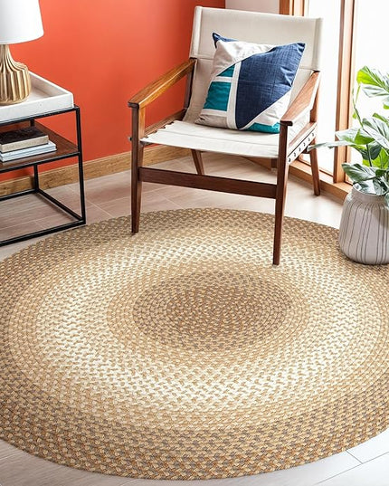 Tranquility TQ52 Natural 6' x 6' Round - Braided Area Rug, Home Decor, Floor Mat or Bedroom Rug - Easy Care, Ideal for High Traffic Areas in Hallway and Living Room - Made in USA
