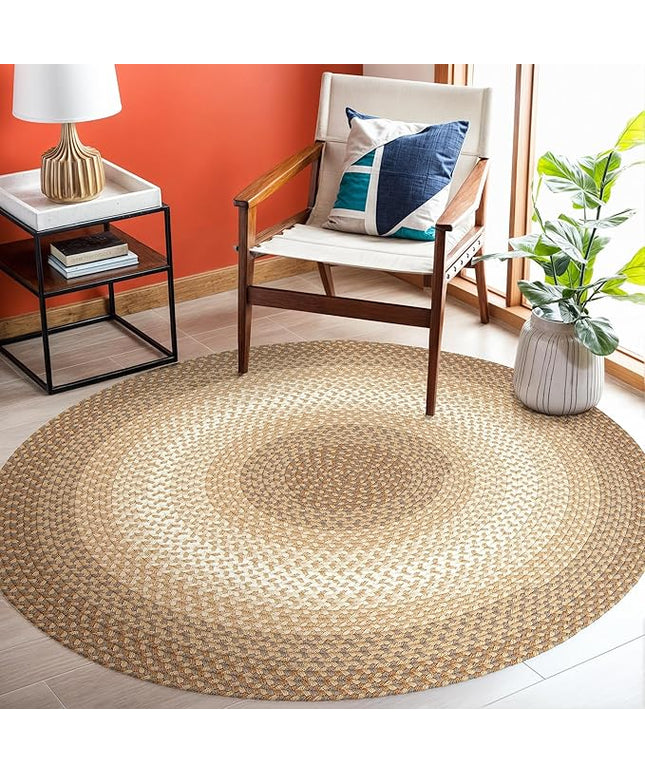 Tranquility TQ52 Natural 4' x 4' Round - Braided Area Rug, Home Decor, Floor Mat or Bedroom Rug - Easy Care, Ideal for High Traffic Areas in Hallway and Living Room - Made in USA