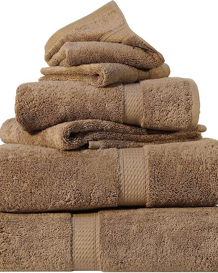 Superior Egyptian Cotton Pile 6 Piece Towel Set, Includes 2 Bath, 2 Hand, 2 Face Towels/Washcloths, Ultra Soft Luxury Towels, Thick Plush Essentials, Guest Bath, Spa, Hotel Bathroom, Latte