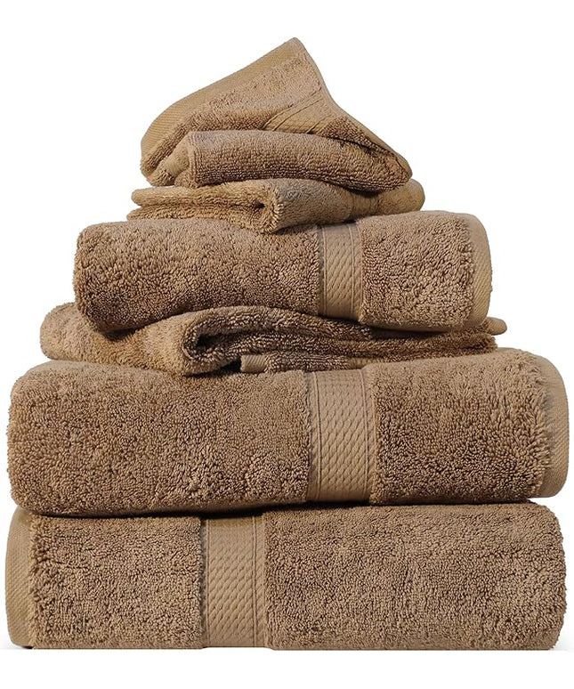 Superior Egyptian Cotton Pile 6 Piece Towel Set, Includes 2 Bath, 2 Hand, 2 Face Towels/Washcloths, Ultra Soft Luxury Towels, Thick Plush Essentials, Guest Bath, Spa, Hotel Bathroom, Latte