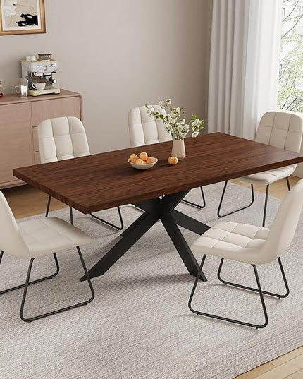 ZckyCine 7-Piece Dining Table Set with 51"-67" Extendable Walnut Wood Table and 6 PU Leather Chairs, Modern Rectangular Kitchen Table Set with Metal Legs, Seats 6, Easy Assembly